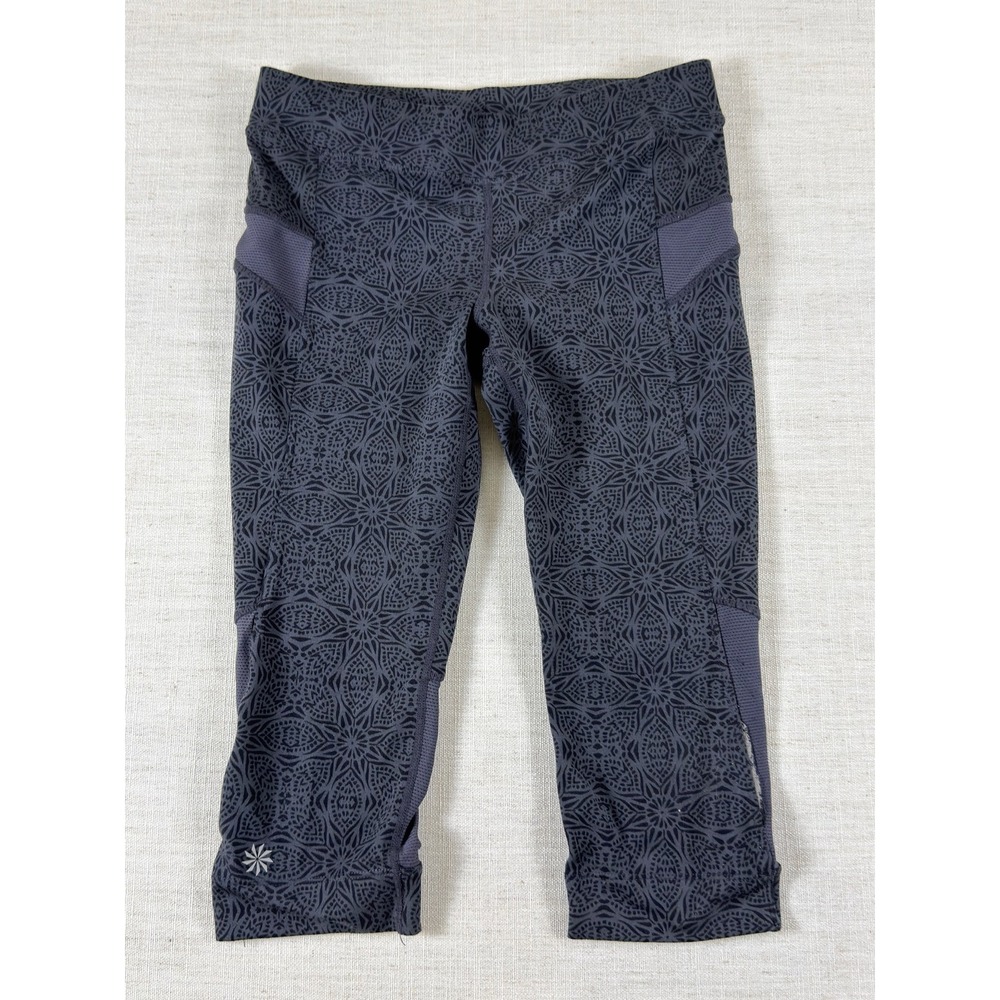 Athleta Be Free Knicker Gray Mandala Mesh Running Capri Leggings Pockets 0878